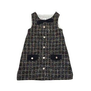 Rachel Zoe Toddler Girls Tweed A-Line Dress W/ Bow & Gold Button Accents Size 2T
